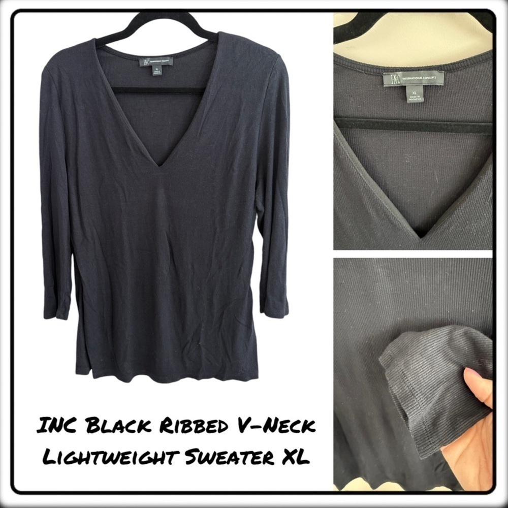 INC black ribbed v-neck lightweight sweater size XLarge